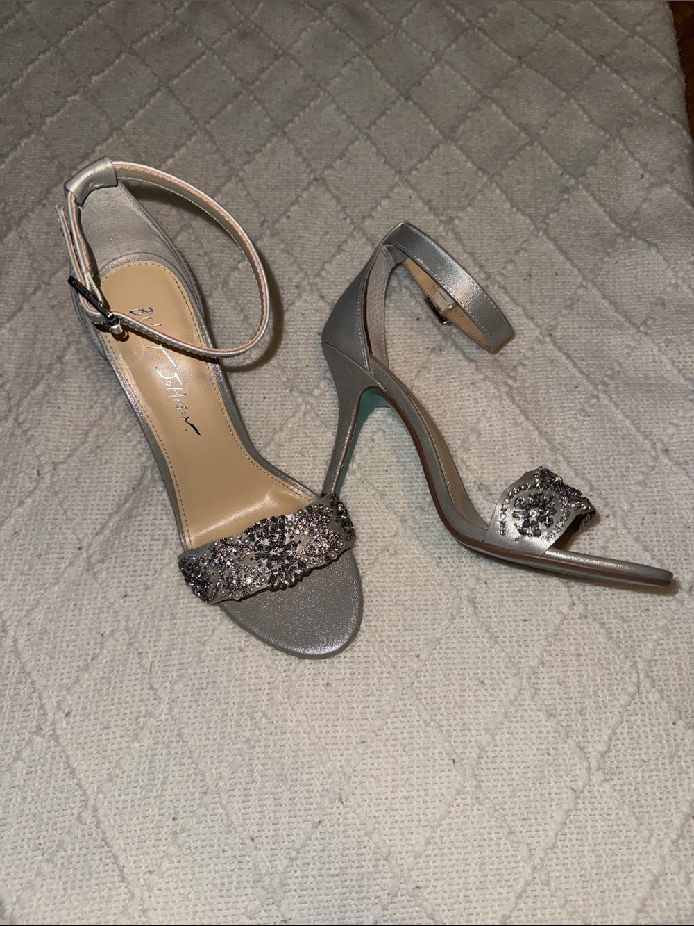Betsey Johnson Silver Crystal Ankle-Strap Heels